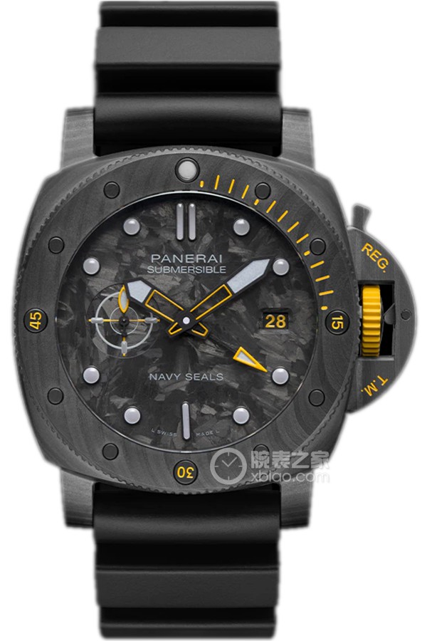 파네라이 Submersible GMT Carbotech Navy SEALs 44mm 블랙 다이얼 러버 S급 레플리카 시계