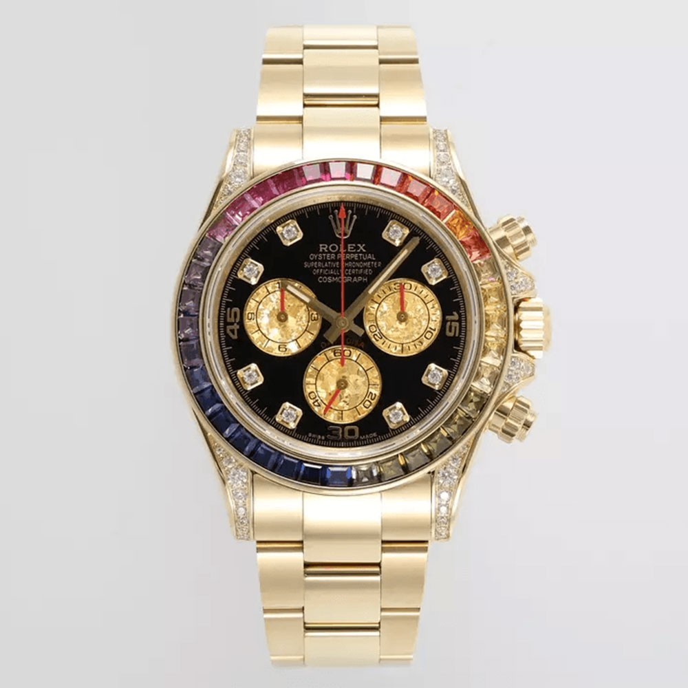 롤렉스 데이토나 검판 레인보우 다이아 베젤 옐로우 골드 40mm Rolex Daytona