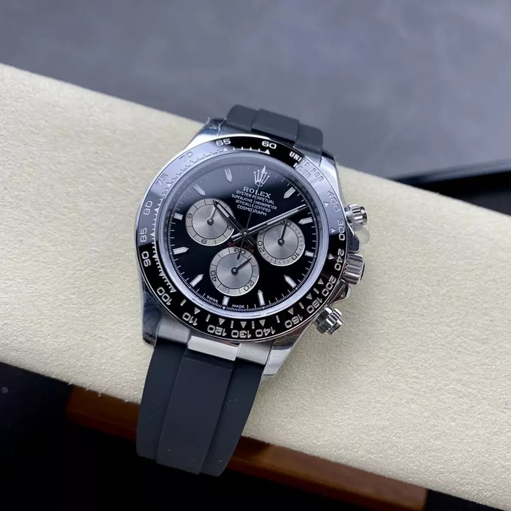 텅스텐 롤렉스 코스모그래프 데이토나 블랙 다이얼 화이트 골드 러버밴드 m126515 40mm Rolex Daytona