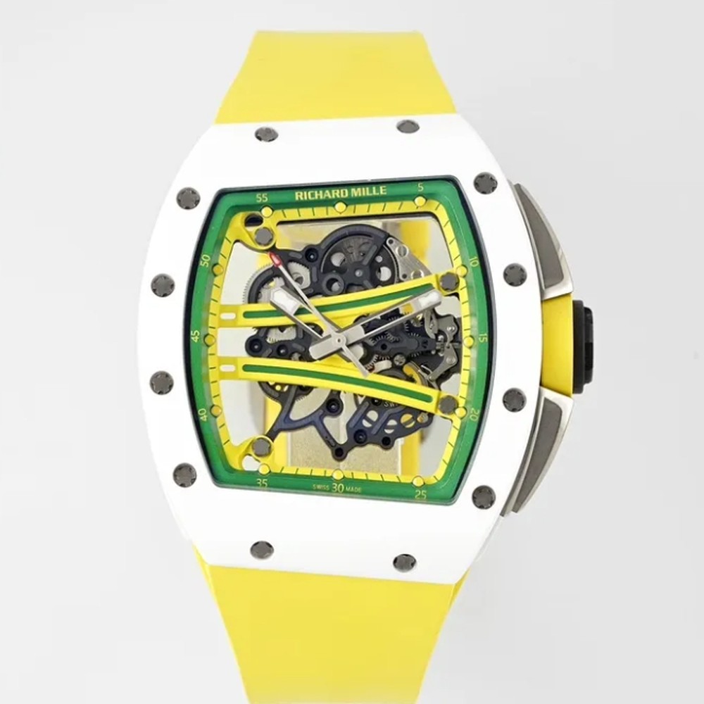 리차드밀 RM61-01 화이트 세라믹 1:1 베스트 에디션 옐로우 러버 스트랩 RMUL2 Richard Mille